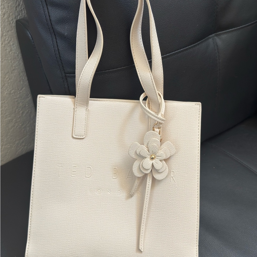 Ted Baker Cream Leather Tote with Floral Charm